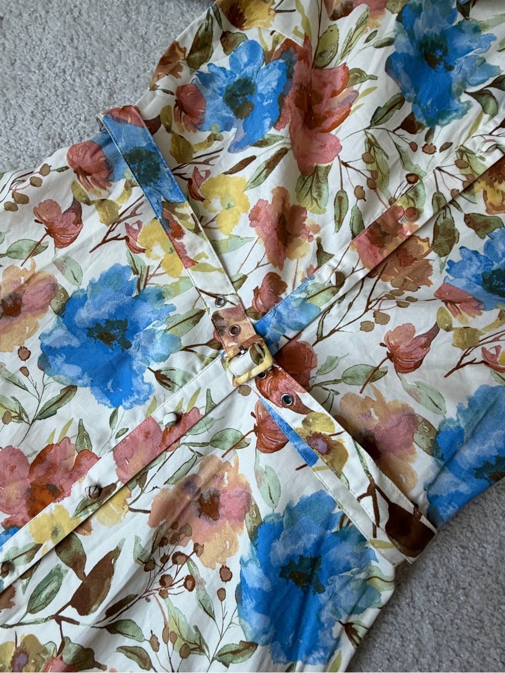 Floral Button-Front Maxi Dress in Blue, Rust & Yellow on Cream.  NWT - Picture 4 of 5